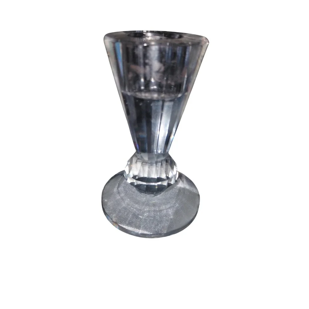 Vintage Clear Glass Candle Holder Set Star Faceted Geometric Taper Votive 3pc